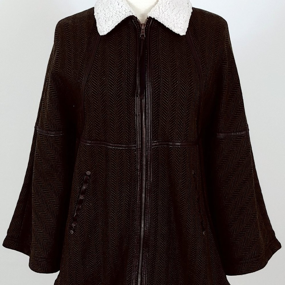 Wool Herringbone Tweed Cape by Anthropologie